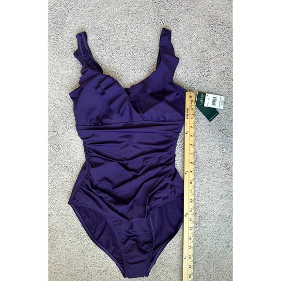 Lauren Ralph Lauren Bathing Suit Womens Size 8 / Med New Purple Ruffle One Piece - Picture 3 of 14
